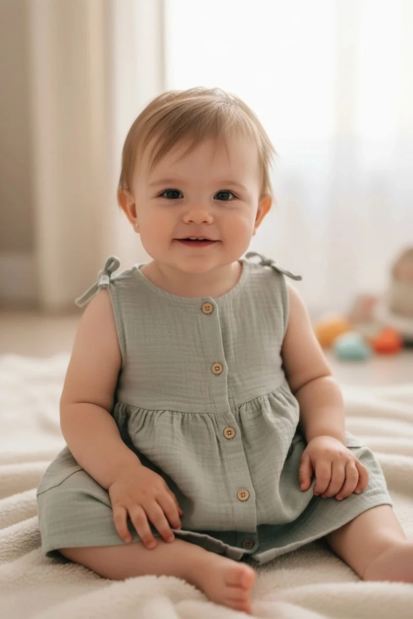 Kız Bebek Müslin Gri Elbise