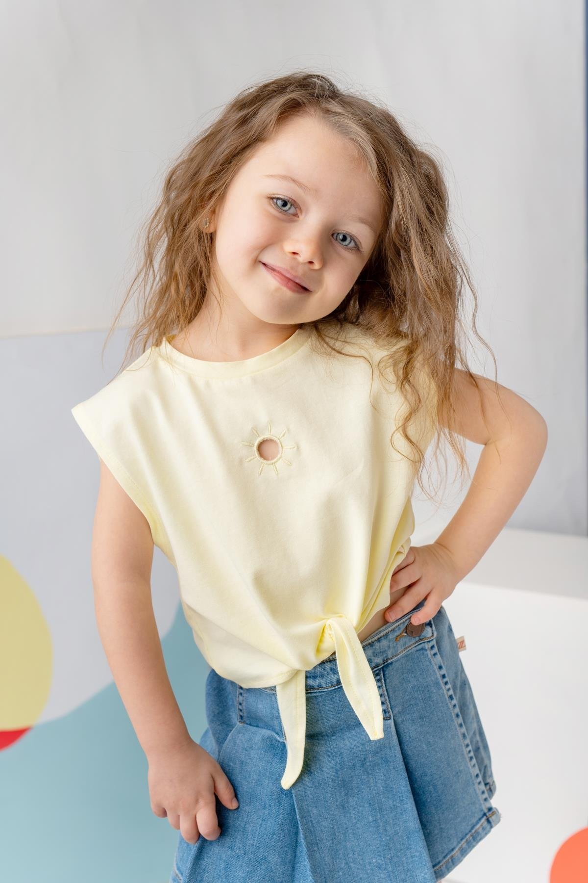 Kız Çocuk Nakış Detaylı Crop T-Shirt