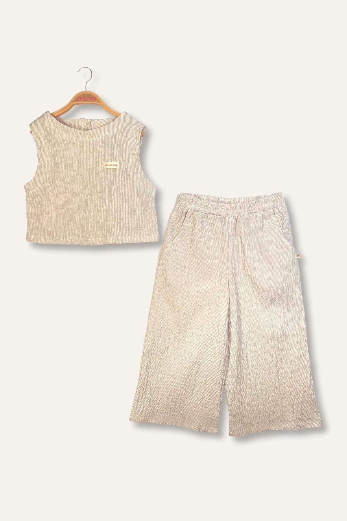 Kız Çocuk Çizgili Bluz Pantolon Takımı