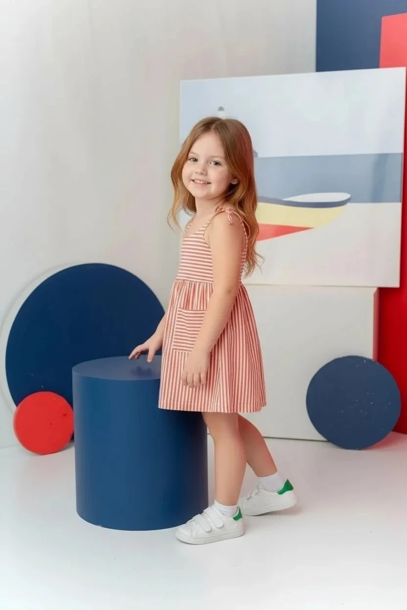 Kız Çocuk Askılı Çizgili Penye Elbise