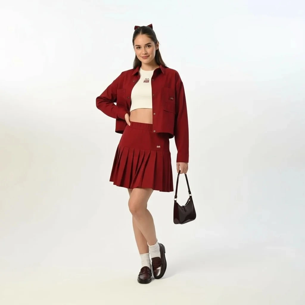 Gabardin Vişne Ceket Etek Takım