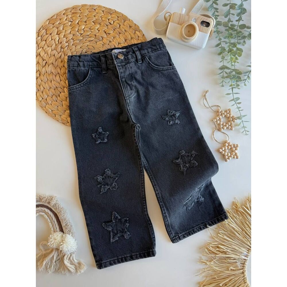 Kız Çocuk Füme Bol Paça Kot Pantolon