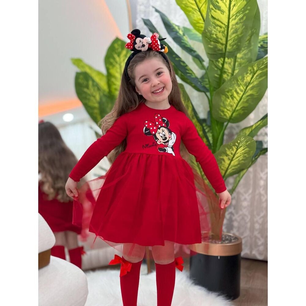 Kız Çocuk Kırmızı Minnie Mouse Elbise