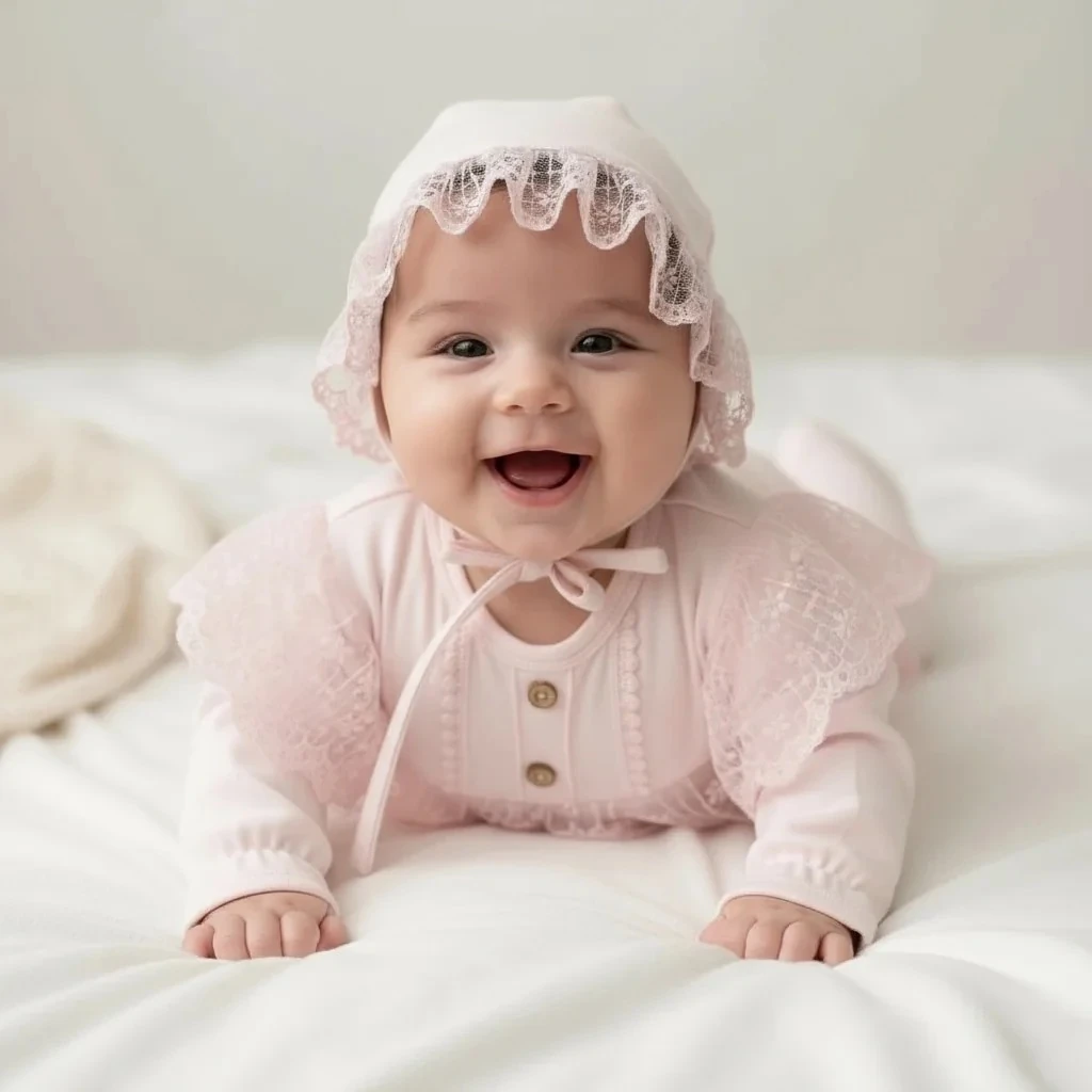 Kız Bebek Şapkalı Dantelli Tulum