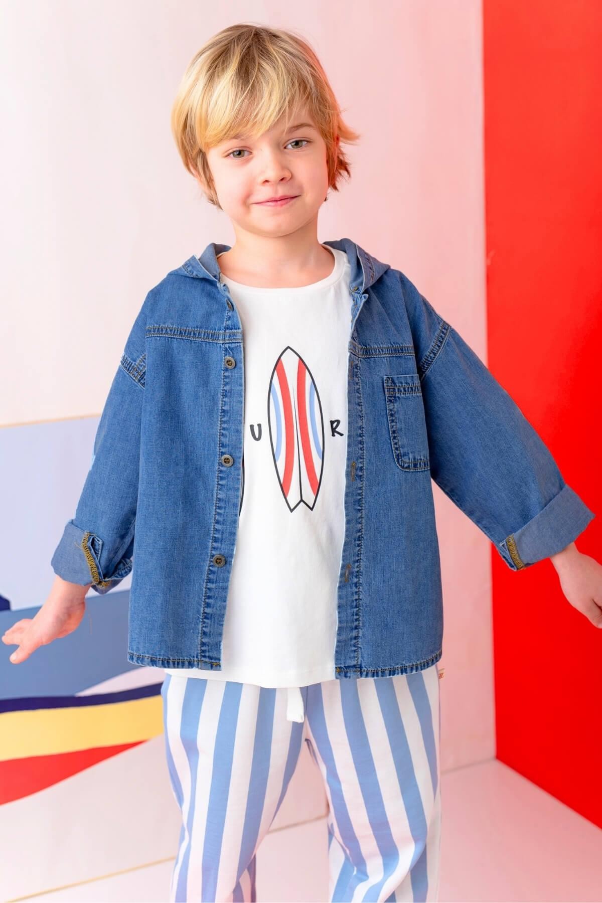 Erkek Çocuk Denim Kapşonlu Gömlek