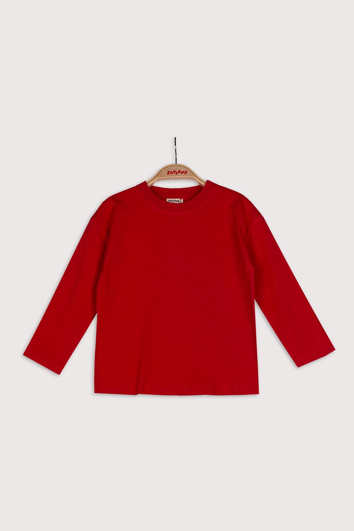 Unisex Çocuk Kırmızı Uzun Kollu Basic T-shirt