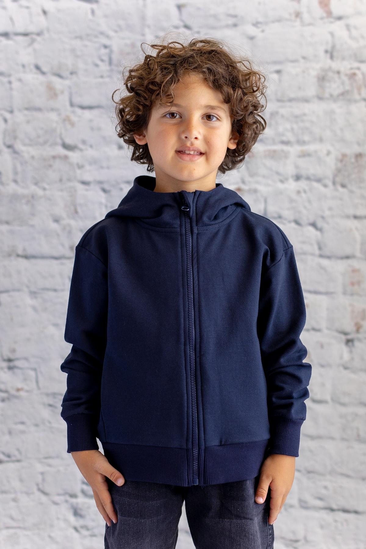 Unisex Çocuk Basic Kapüşonlu Ceket-Lacivert