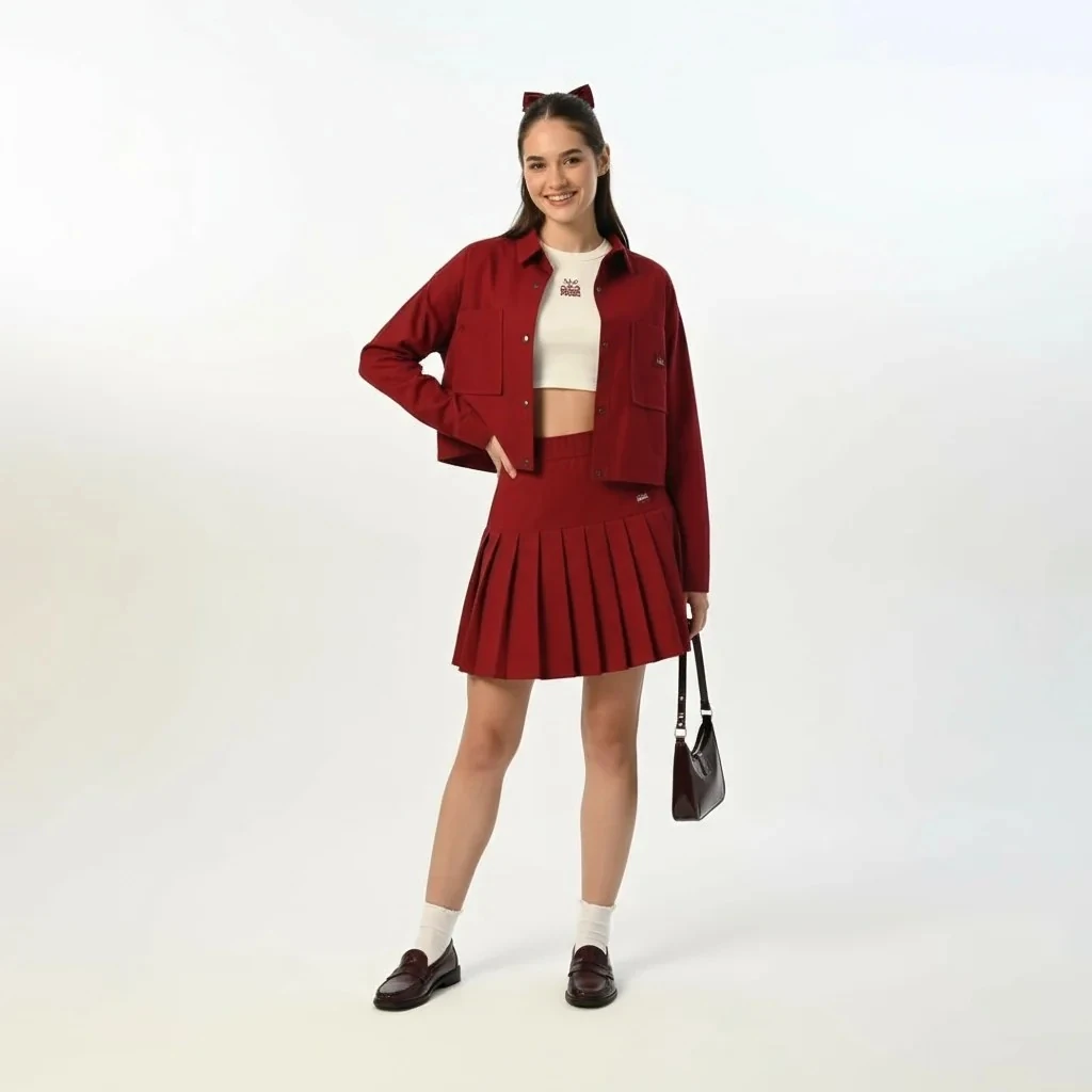 Gabardin Vişne Ceket Etek Takım