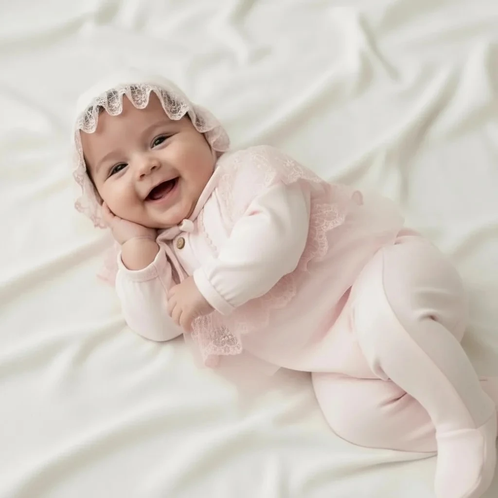 Kız Bebek Şapkalı Dantelli Tulum