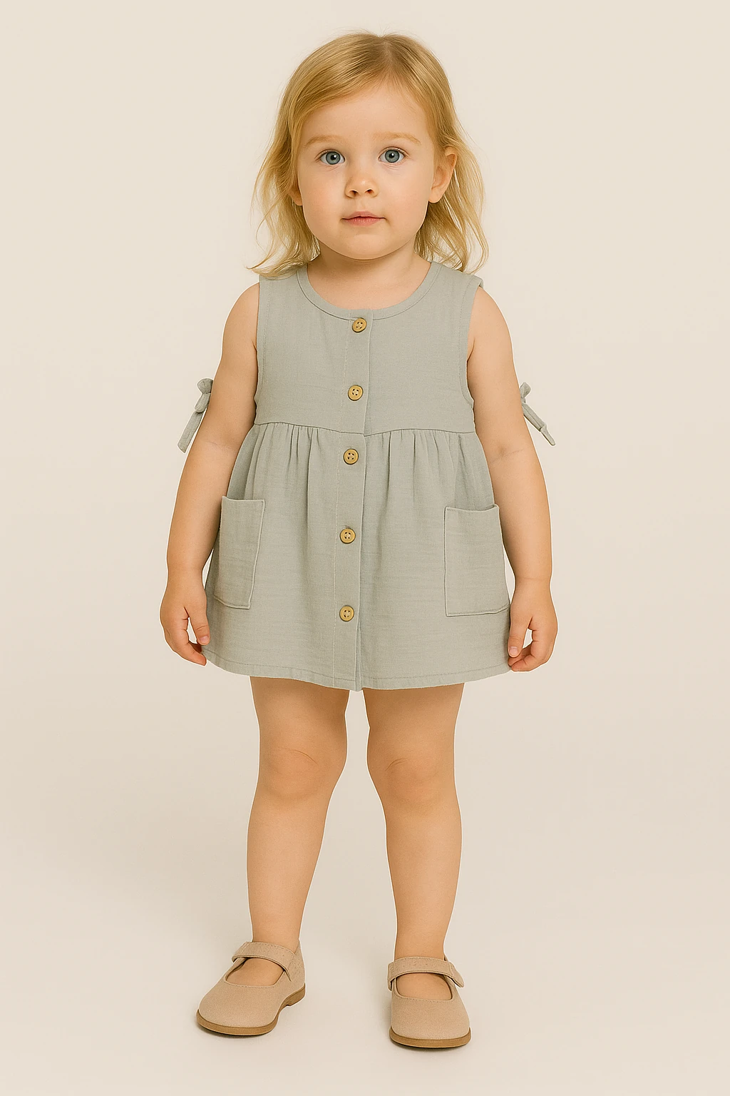 Kız Bebek Müslin Gri Elbise