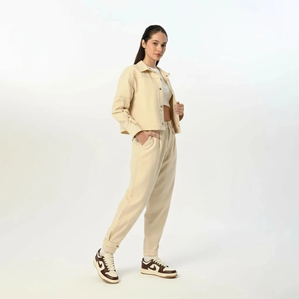 Gabardin Krem Ceket Pantolon Takım