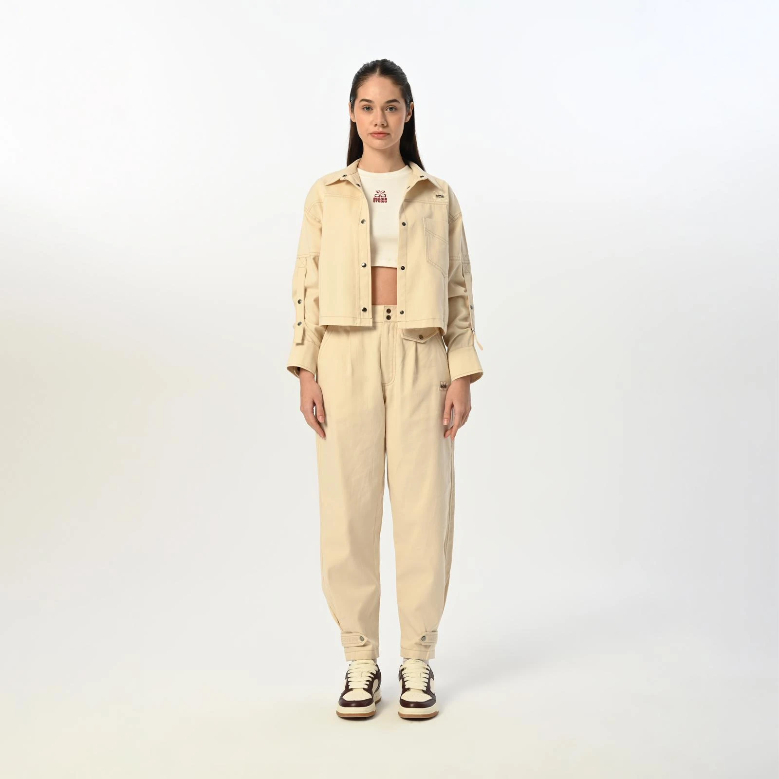 Gabardin Krem Ceket Pantolon Takım