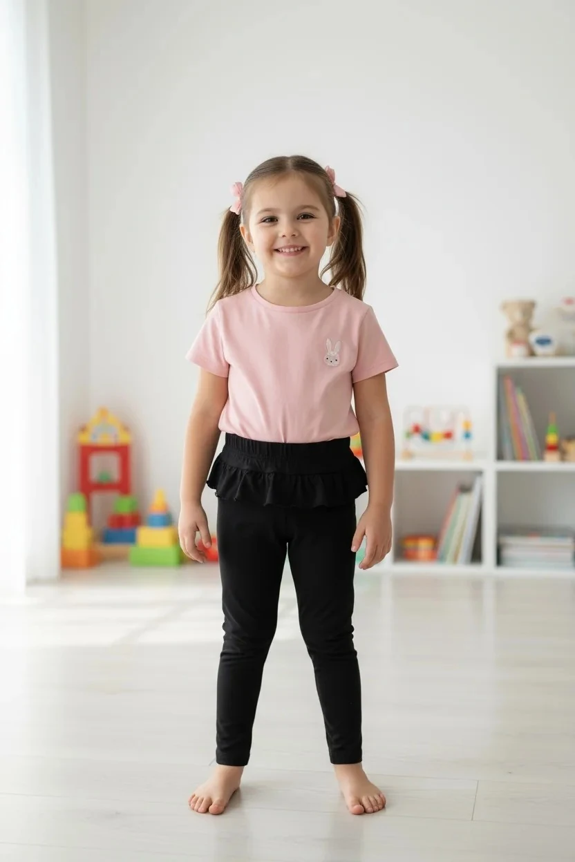 Fırfır Detaylı Likralı Siyah Tayt