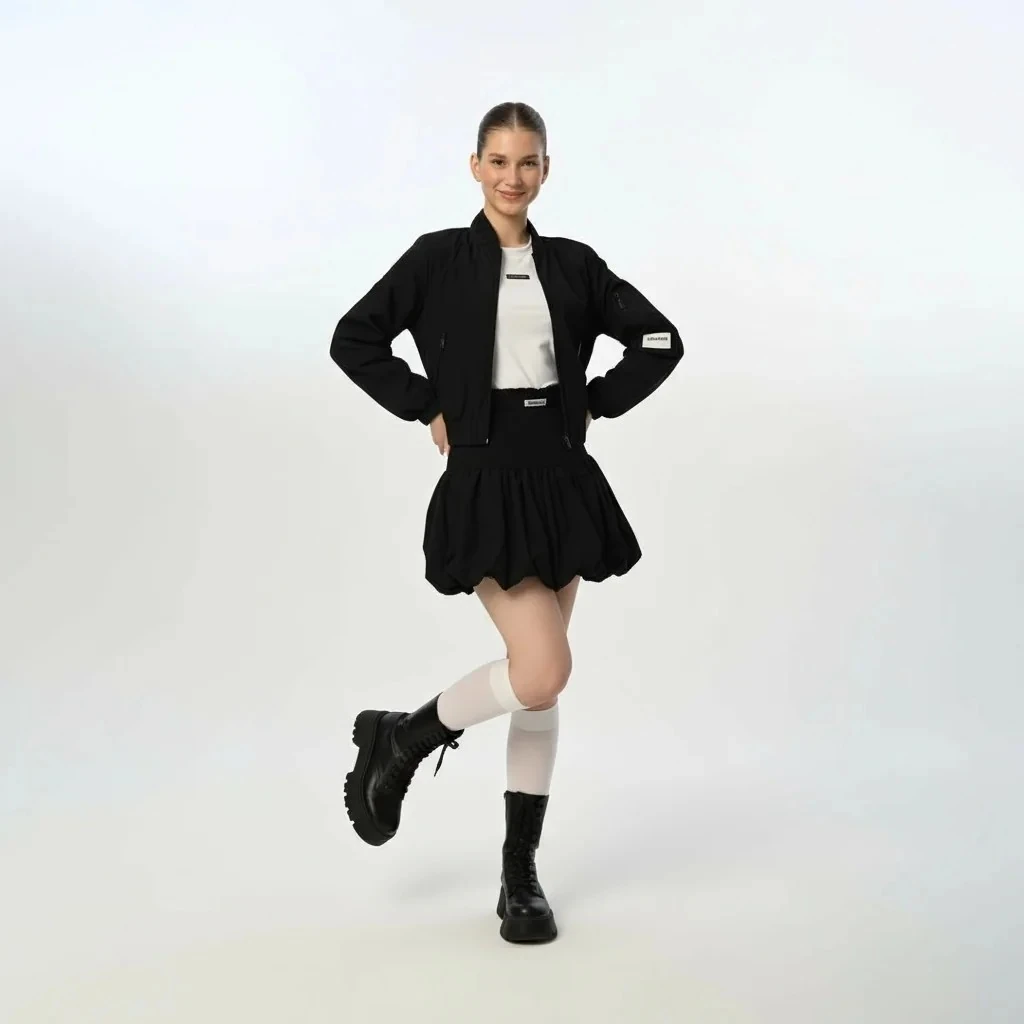 Fermuarlı Siyah Ceket Etek Takım