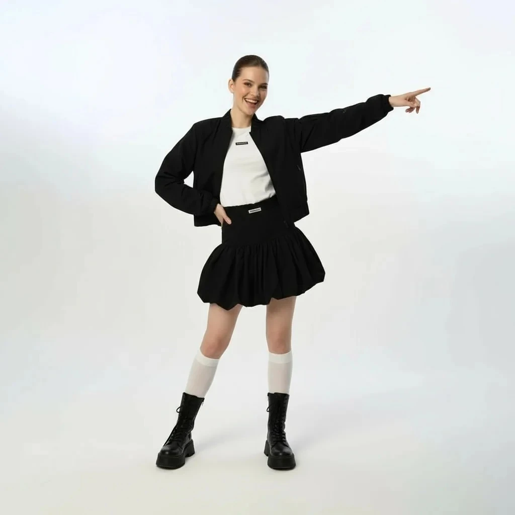 Fermuarlı Siyah Ceket Etek Takım