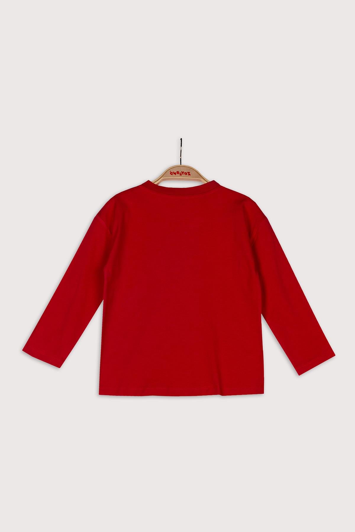 Unisex Çocuk Kırmızı Uzun Kollu Basic T-shirt