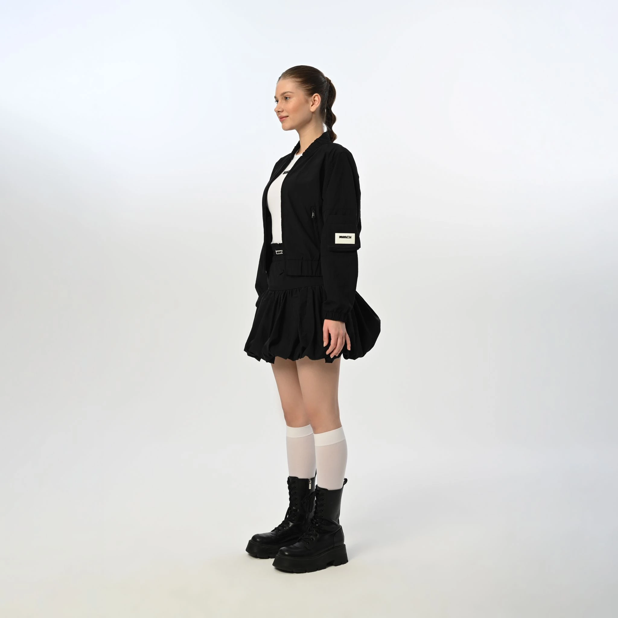 Fermuarlı Siyah Ceket Etek Takım