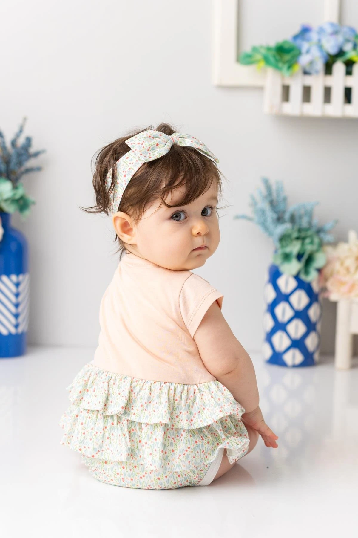 Kız Bebek Bandanalı Fırfırlı Çıtçıtlı Body