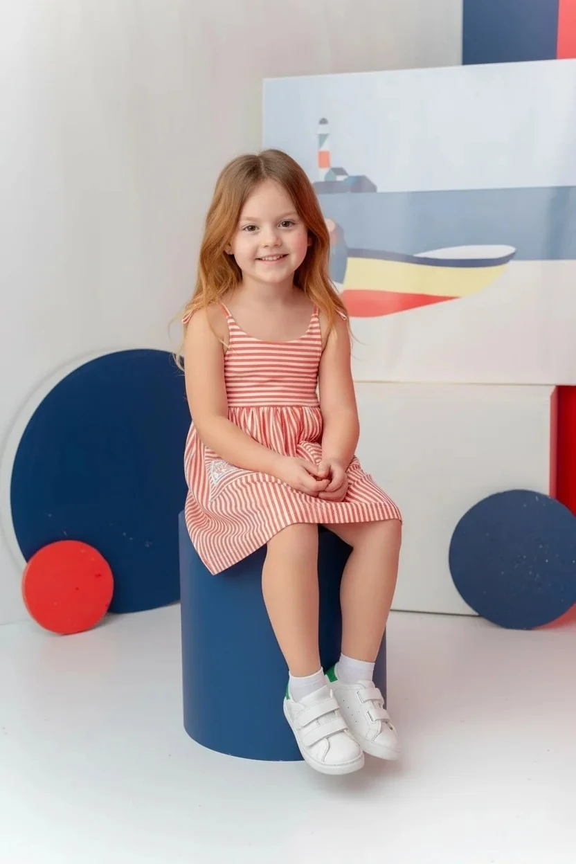 Kız Çocuk Askılı Çizgili Penye Elbise