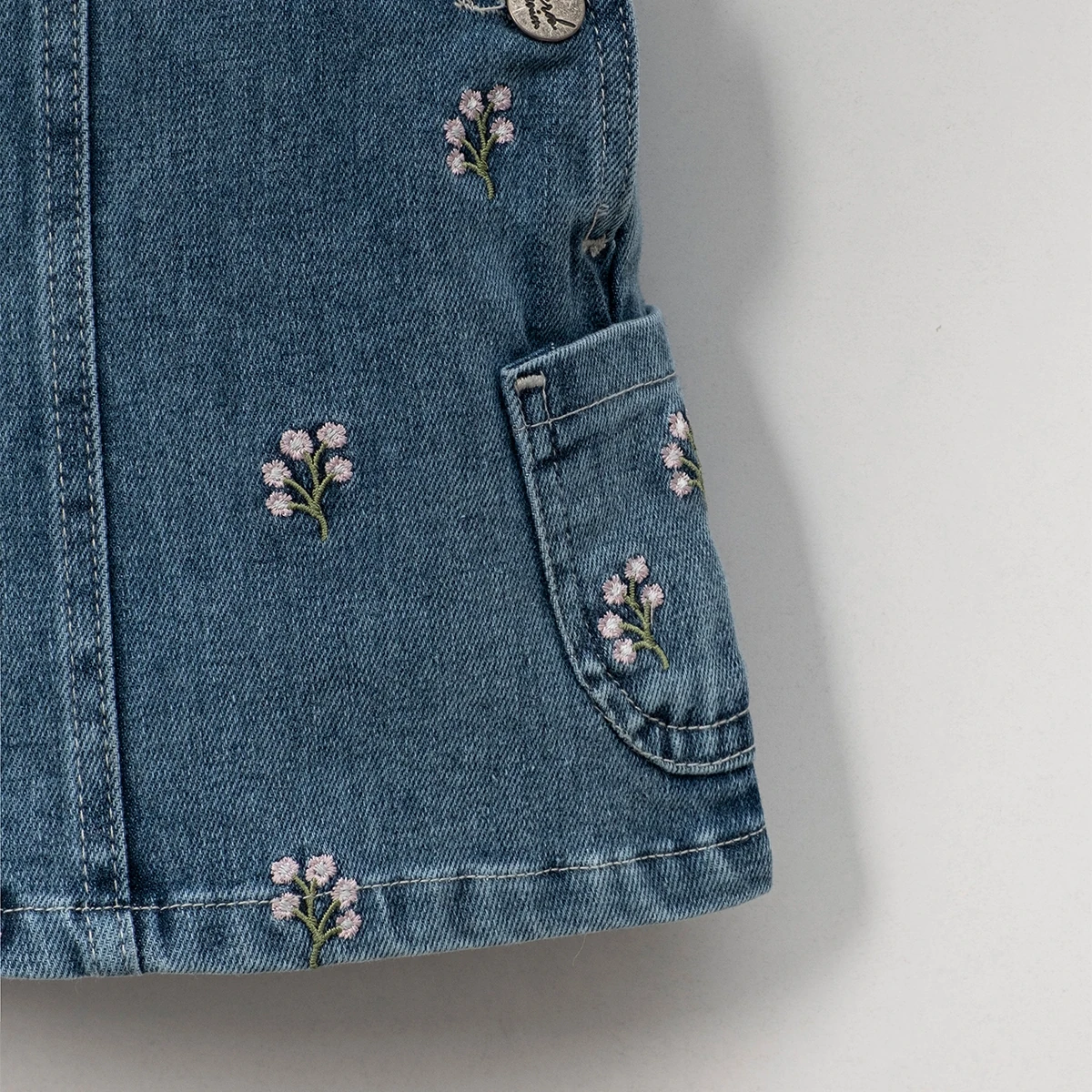 Kız Çocuk Çiçek Nakışlı Kot Jile