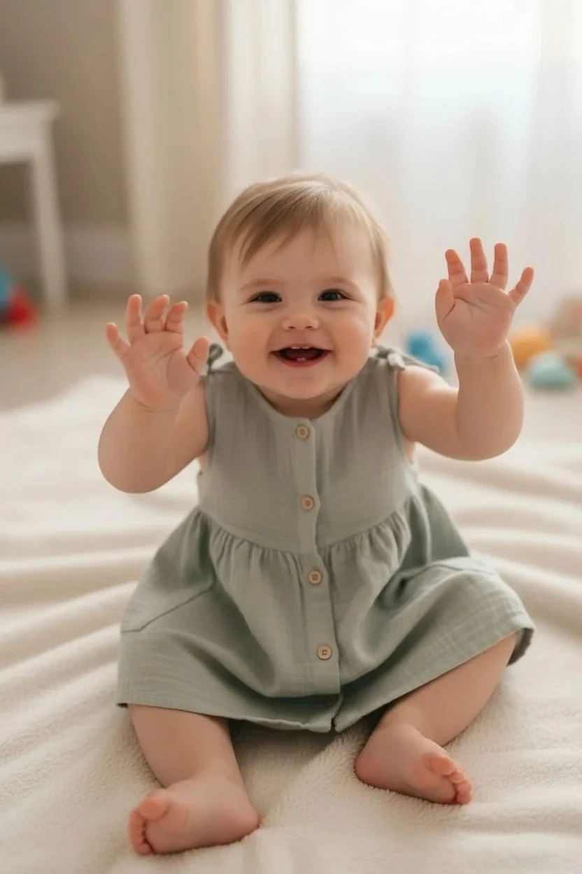 Kız Bebek Müslin Gri Elbise