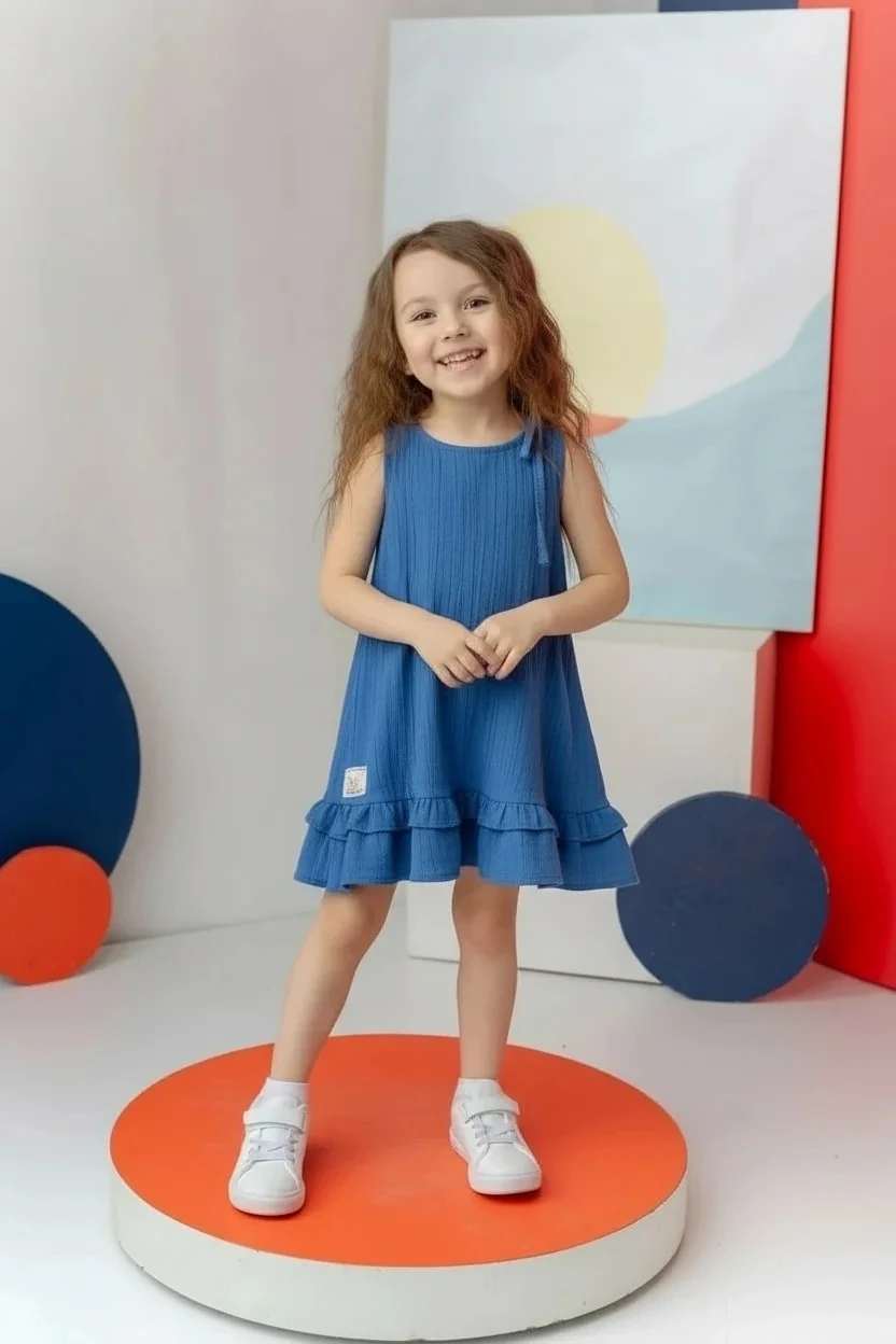 Kız Çocuk Fırfırlı Askılı Elbise