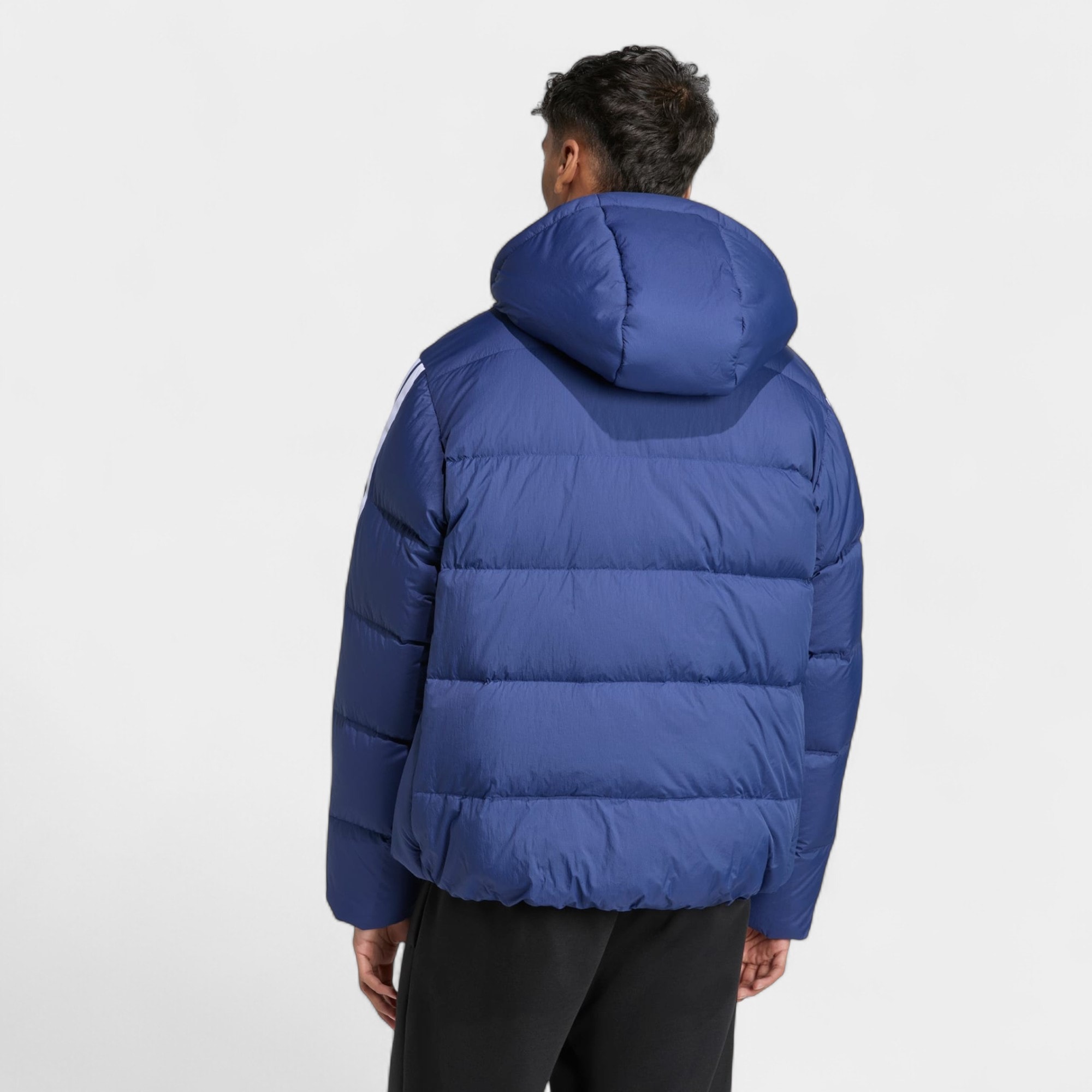 Adidas Essentials Climawarm 3-Şeritli Puffer Down Kapüşonlu Mont JX7799 - Lacivert