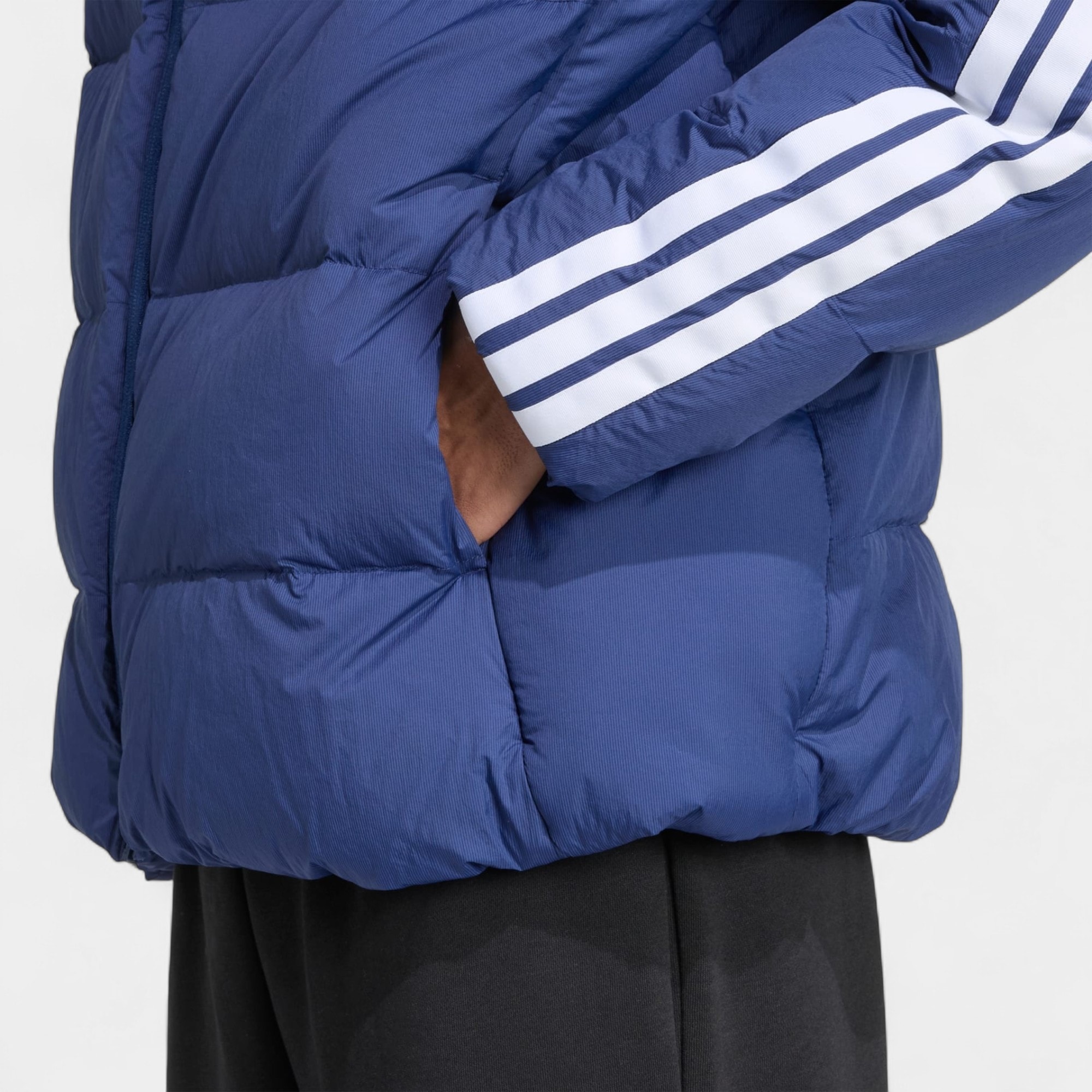 Adidas Essentials Climawarm 3-Şeritli Puffer Down Kapüşonlu Mont JX7799 - Lacivert