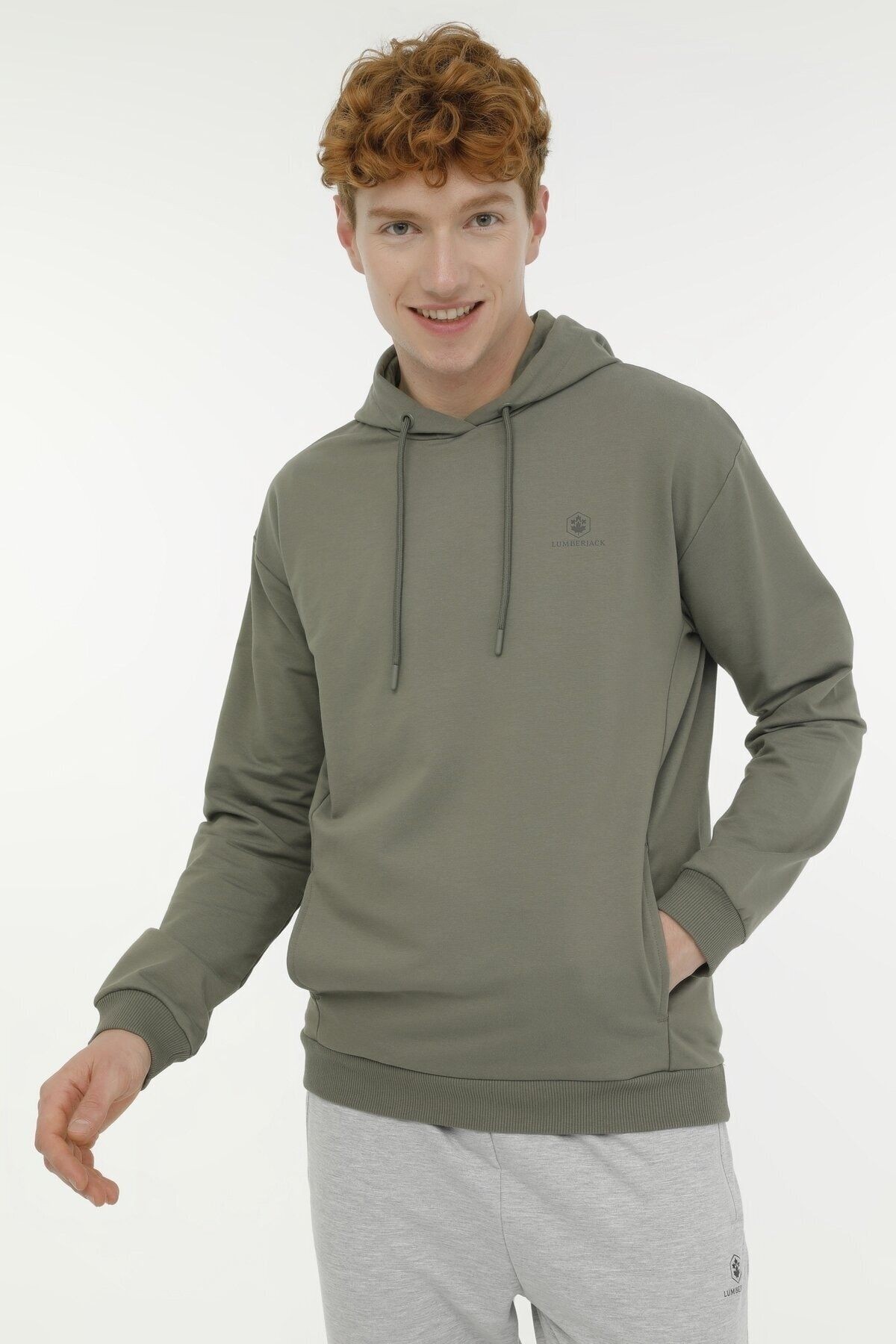 2W M-SN73 BASIC HOODIE 2PR,HAKI, L SWEATSHIRT - HAKI