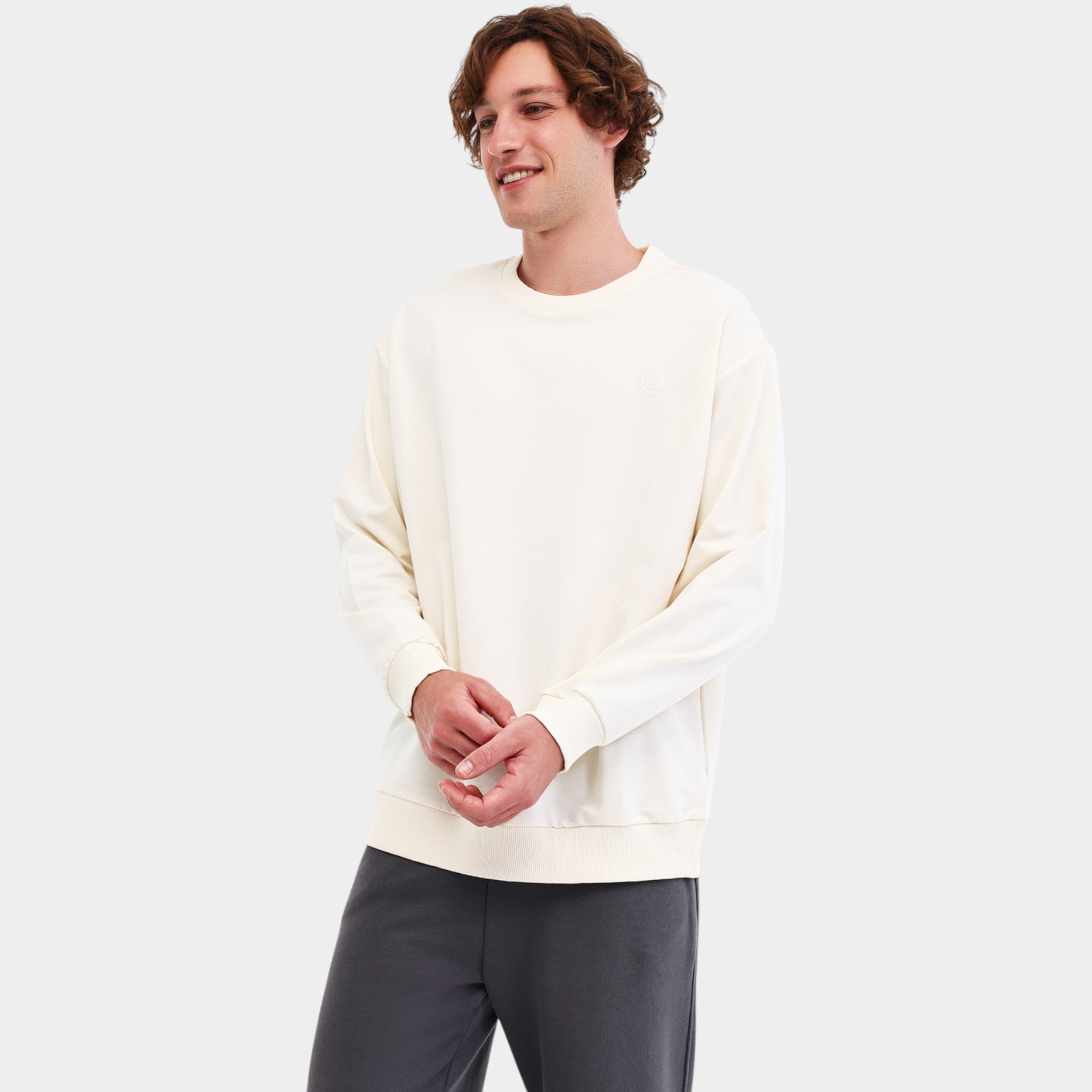 Lumberjack MB SN75 C NECK SW 5PR Ekru Erkek Sweatshırt - EKRU