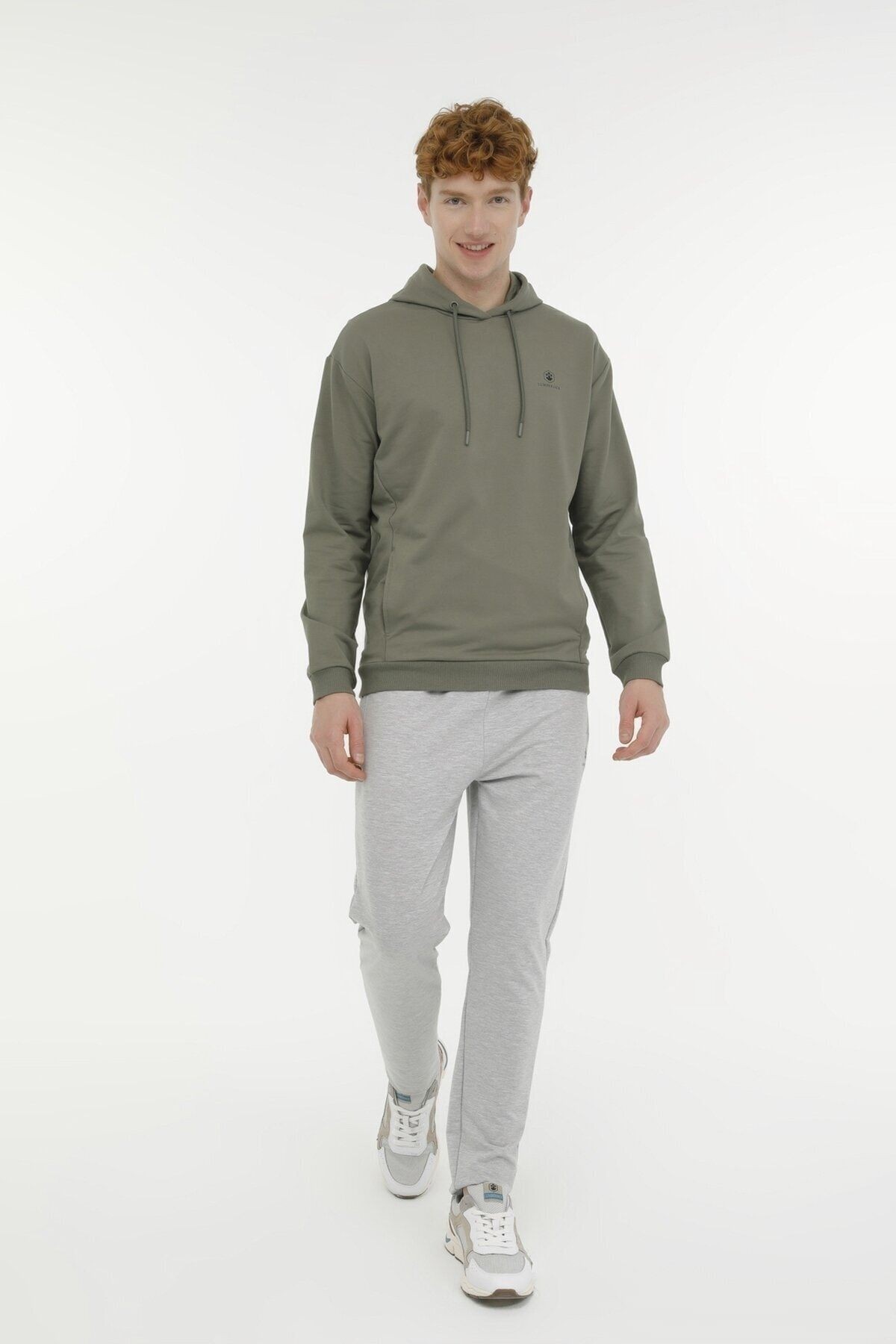 2W M-SN73 BASIC HOODIE 2PR,HAKI, L SWEATSHIRT - HAKI