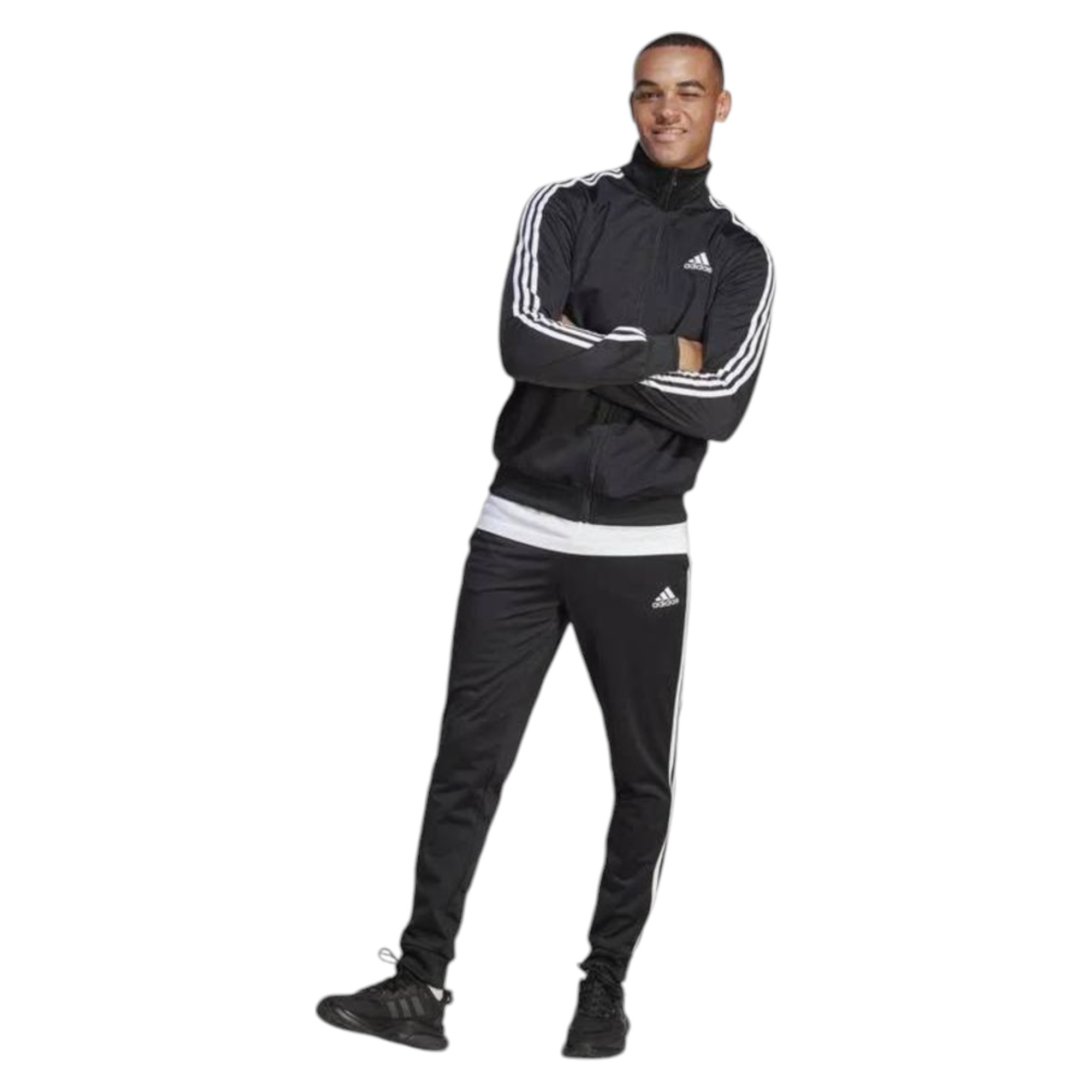 Adidas M Sportswear Basic 3-Stripes Tricot Track Suit Set Eşofman Takımı - SIYAH BEYAZ