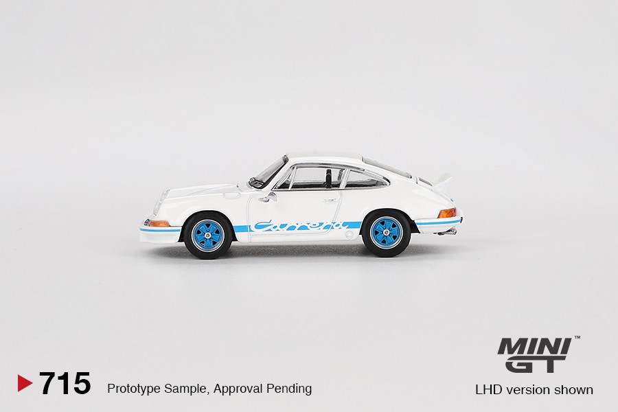 Mini GT Porsche 911 Carrera RS 2.7 Grand Prix White with Blue Livery -MGT00715-L
