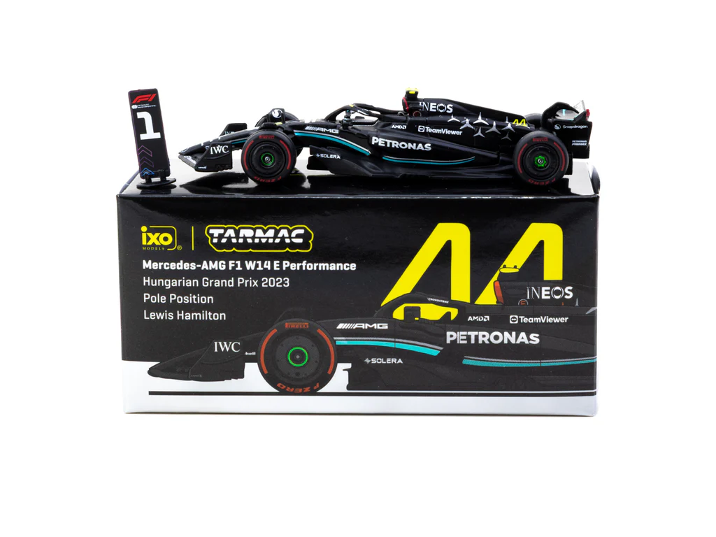 Tarmac Works X iXO Models Mercedes-AMG F1 W14 E Performance Hungarian Grand Prix 2023 Pole Position Lewis Hamilton - GLOBAL64 T64G-F064-LH1