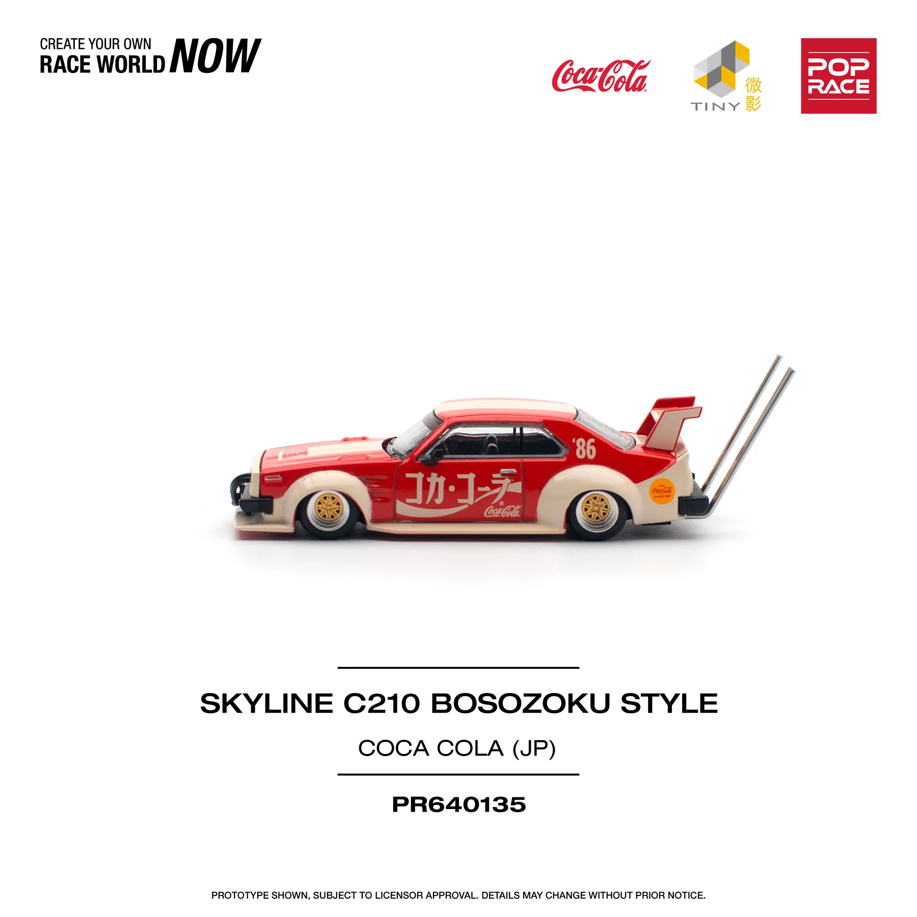 Pop Race x Tiny Coca-Cola Skyline C210 Kaido Racer Bosozoku Style Skyline GT-R V8 Drif (Hakosuka) -PR64-0135