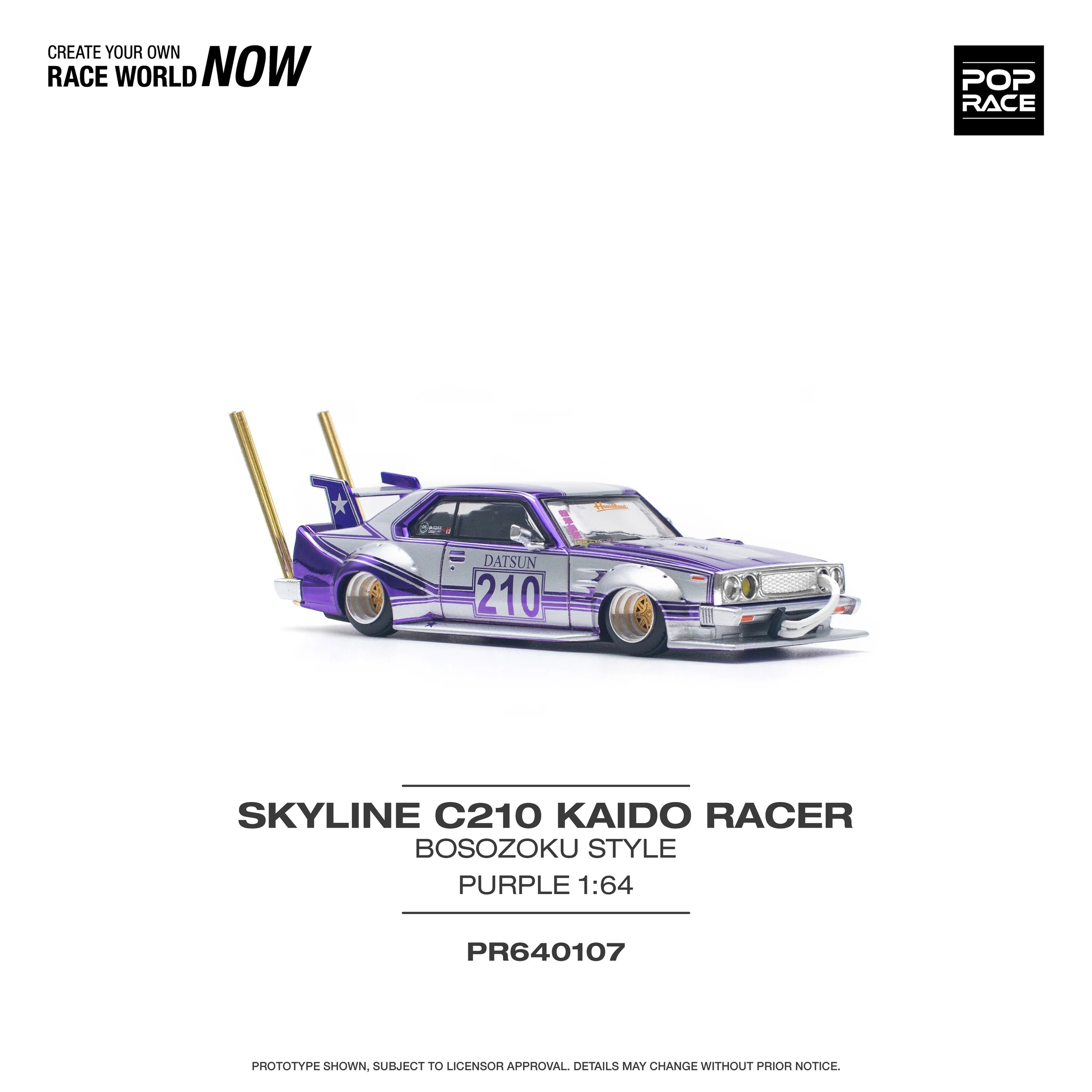 Pop Race Skyline C210 Kaido Racer Bosozoku Style Purple -PR64-0107