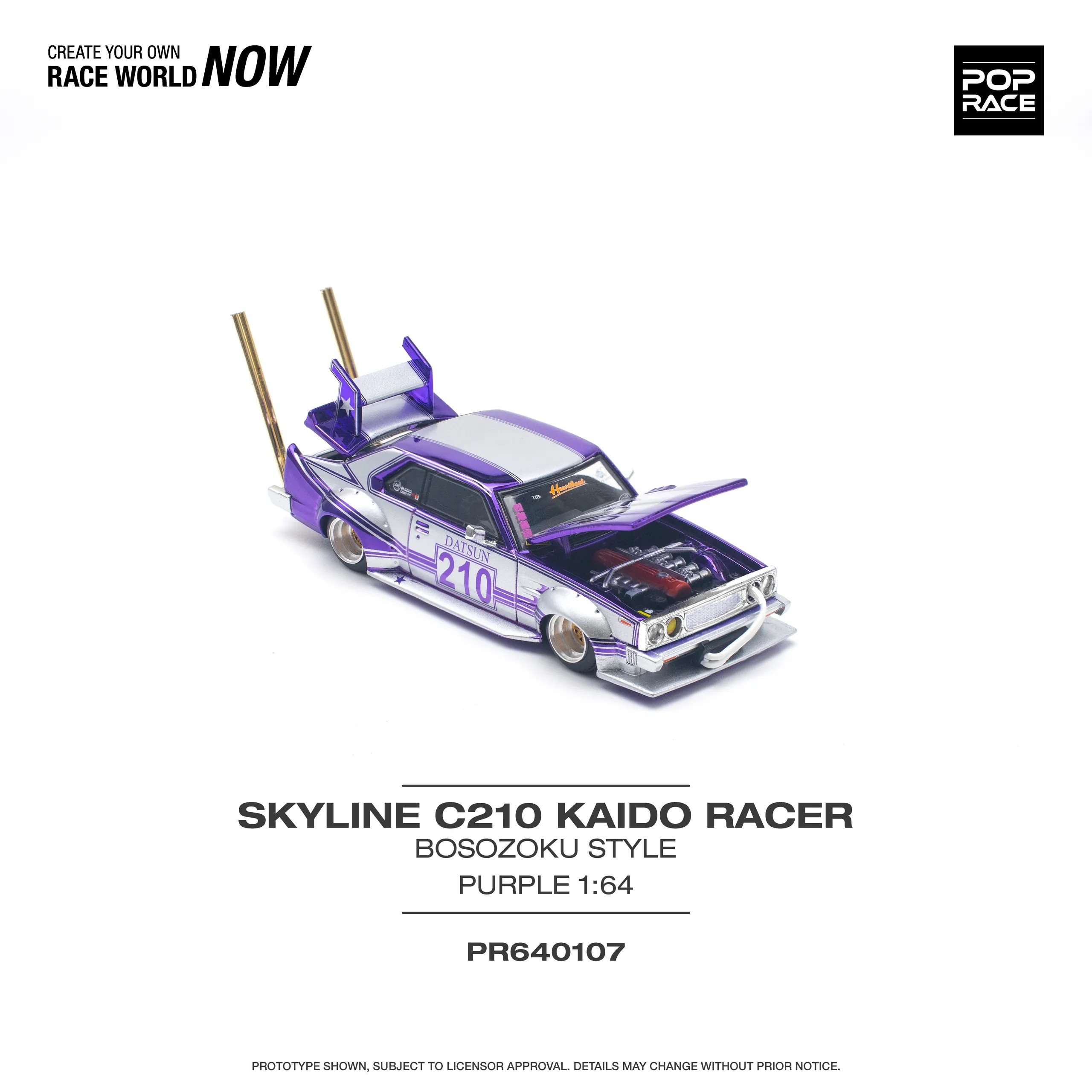 Pop Race Skyline C210 Kaido Racer Bosozoku Style Purple -PR64-0107