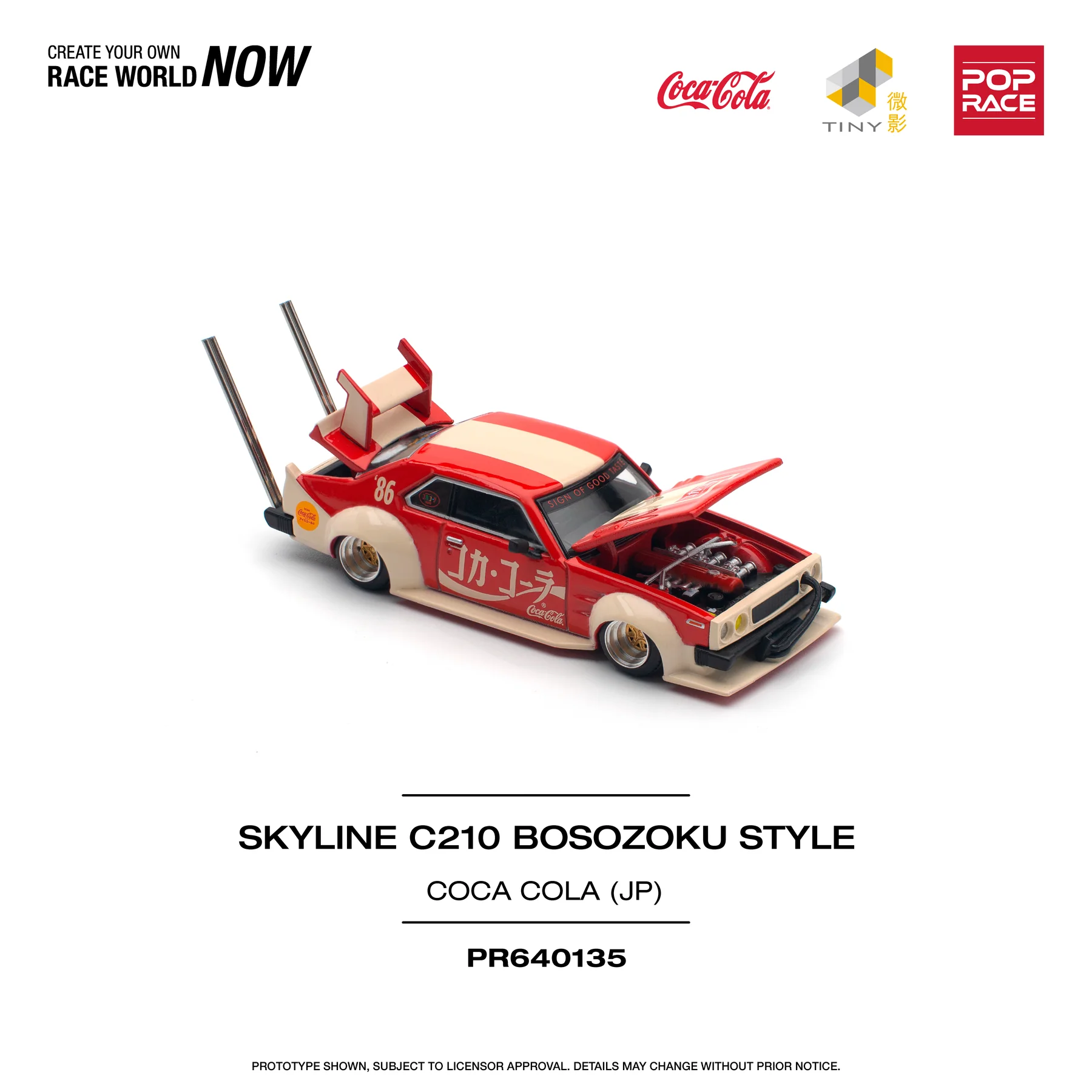 Pop Race x Tiny Coca-Cola Skyline C210 Kaido Racer Bosozoku Style Skyline GT-R V8 Drif (Hakosuka) -PR64-0135