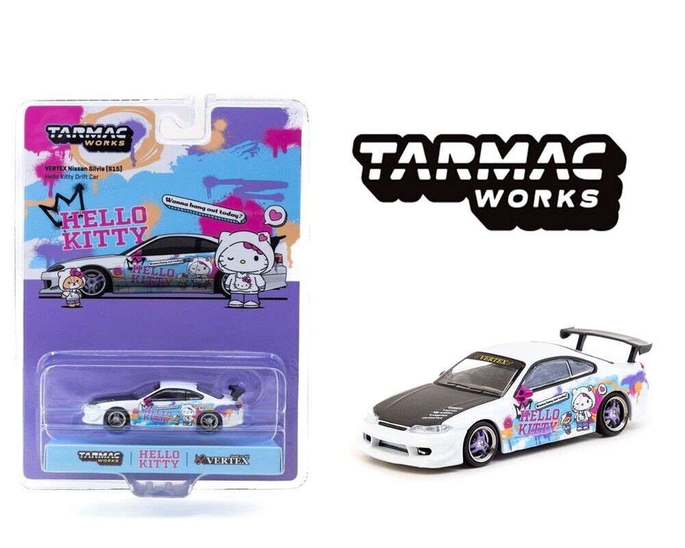 Tarmac Works VERTEX Nissan Silvia [S15] Hello Kitty Drift Car -T64G-023-HK2