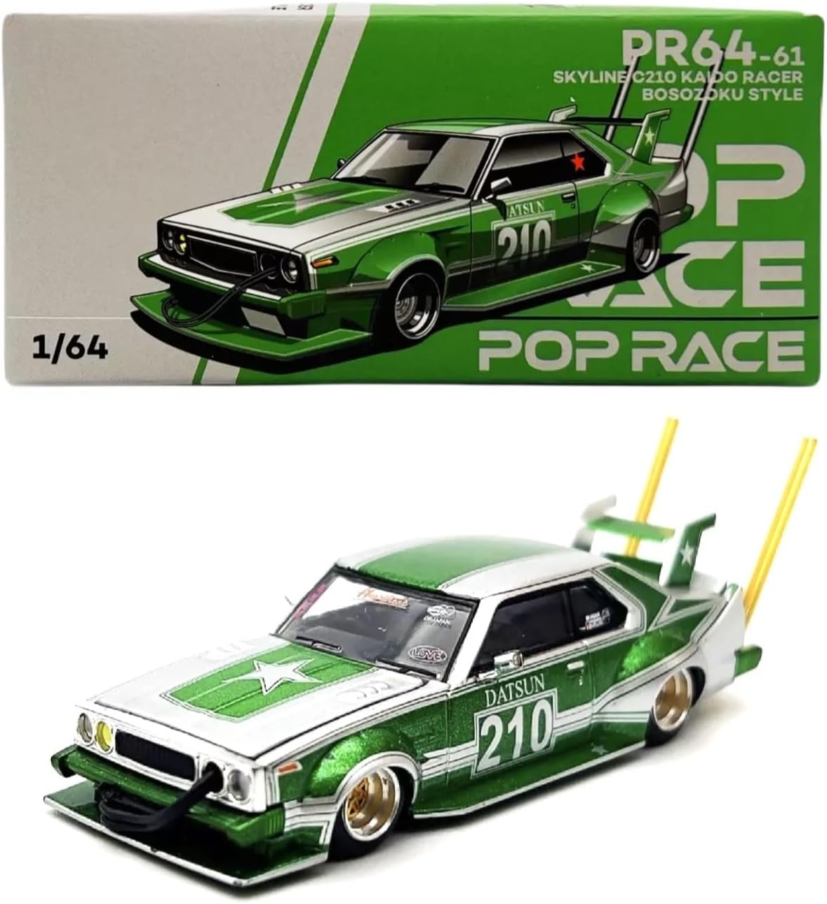 Pop Race Skyline C210 Kaido Racer Bosozoku Style Green -PR64-0061