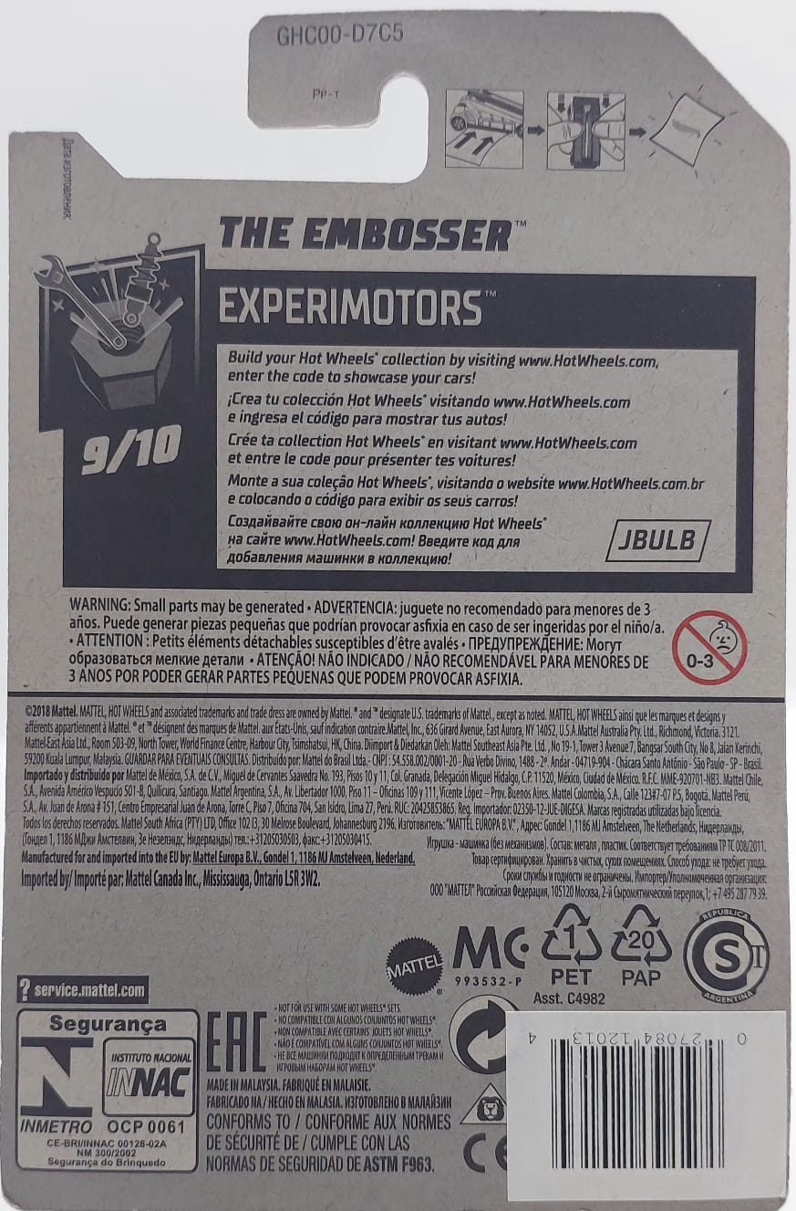 Hot Wheels Experimotors The Embosser -GHC00 (Y.D.) + Koruma Kabı (HW logo etiket basar)