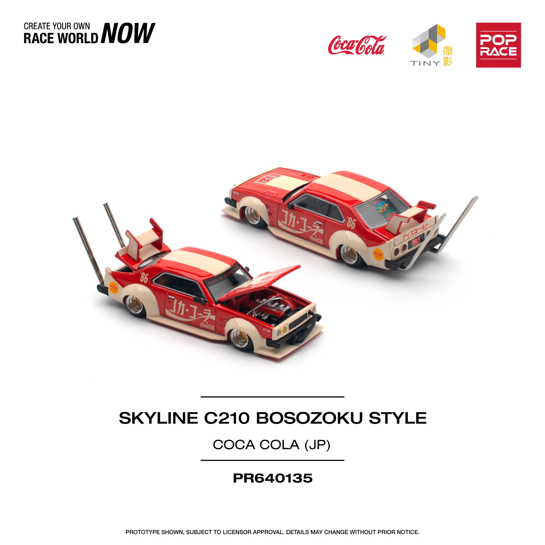 Pop Race x Tiny Coca-Cola Skyline C210 Kaido Racer Bosozoku Style Skyline GT-R V8 Drif (Hakosuka) -PR64-0135