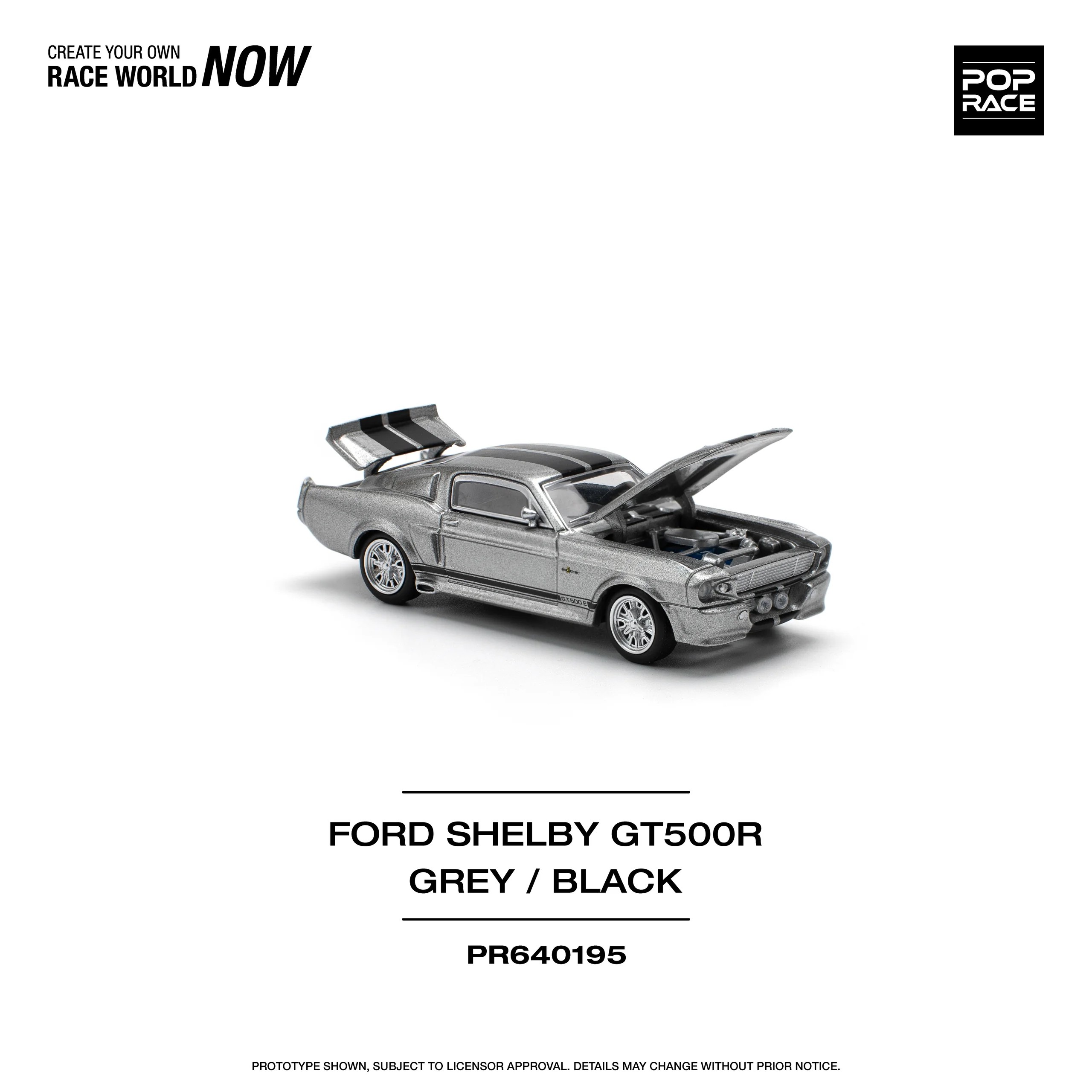 Pop Race 1967 Shelby Mustang GT500 - Grey/Black -PR64-0195