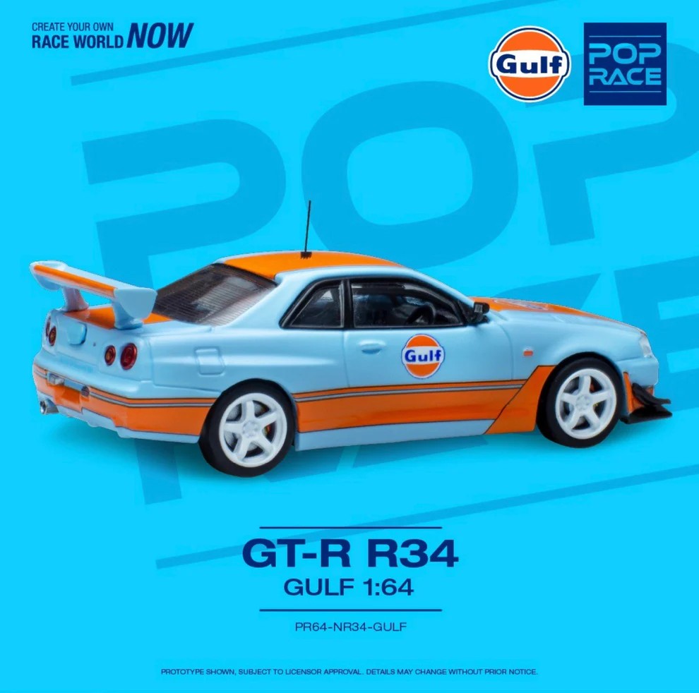Pop Race Gulf Nissan GT-R R34 -PR64-NR34-GULF