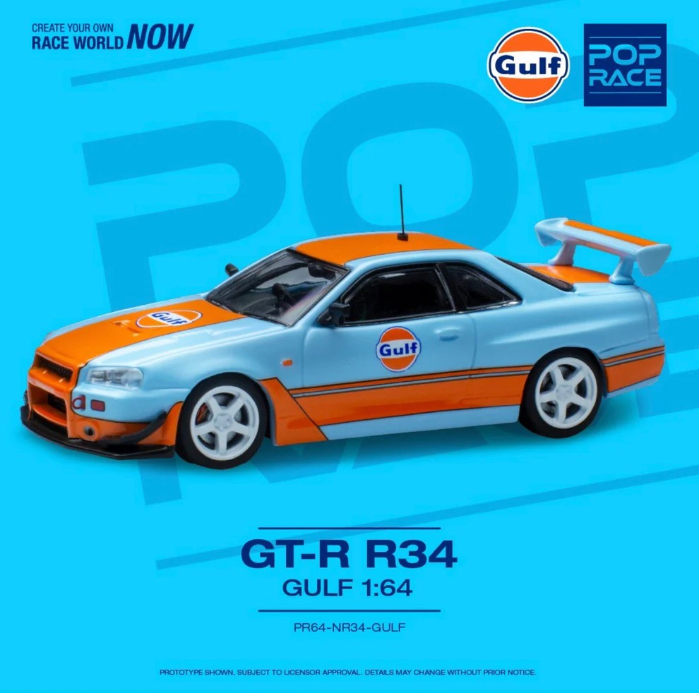 Pop Race Gulf Nissan GT-R R34 -PR64-NR34-GULF