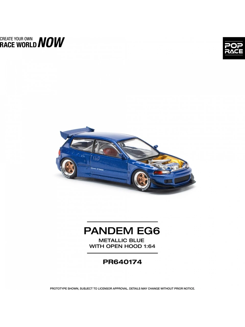 Pop Race Pandem Civic EG6 Metallic Blue / Open Hood -PR64-0174