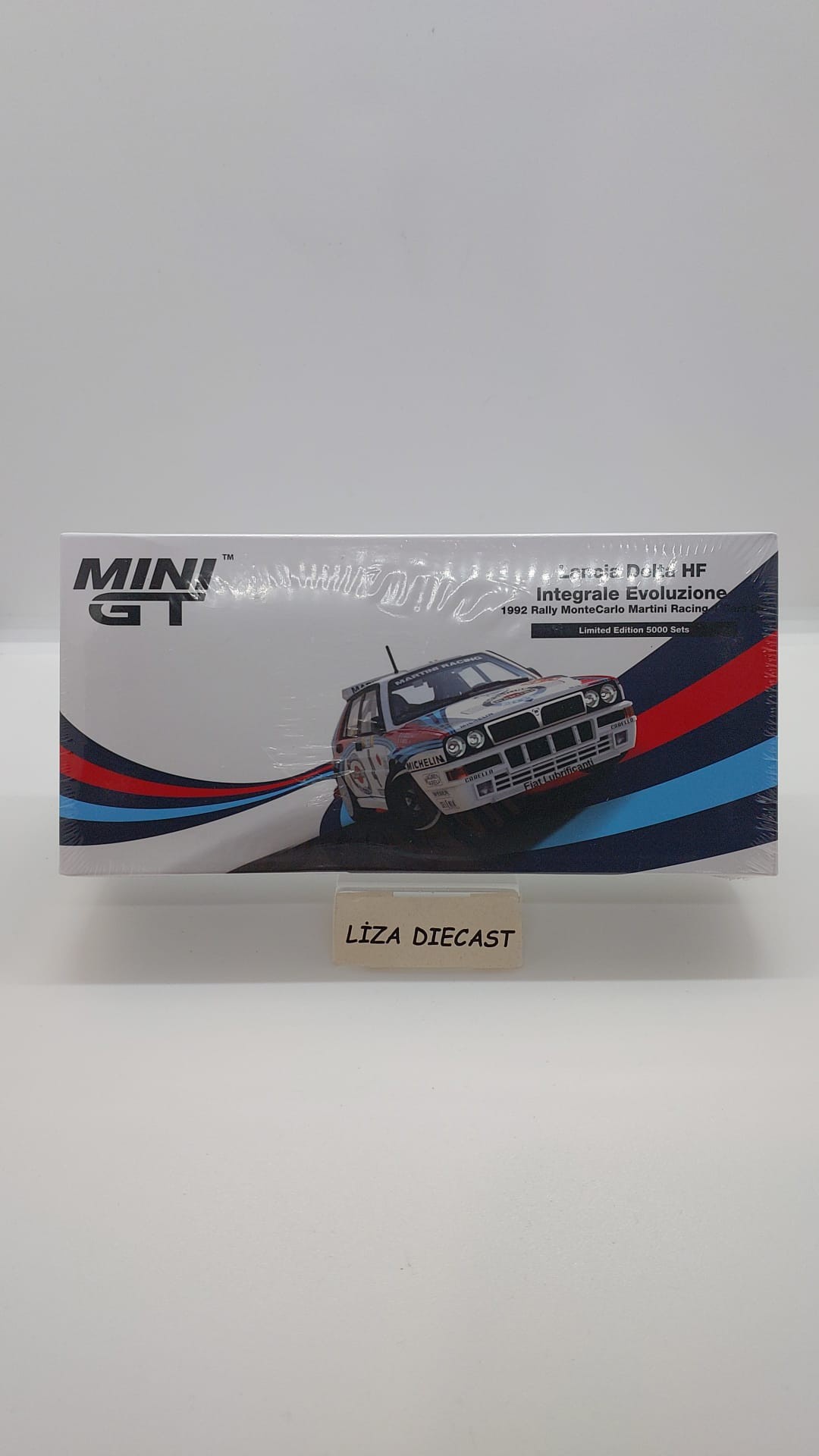 MiniGT 1/64 Lancia Delta HF Integrale Evoluzione 1992 Rally MonteCarlo Martini Racing 4 Cars Set - Limited Edition 5000 Sets + Paddock Service Tent Set + Figurine: Martini Racing WRC