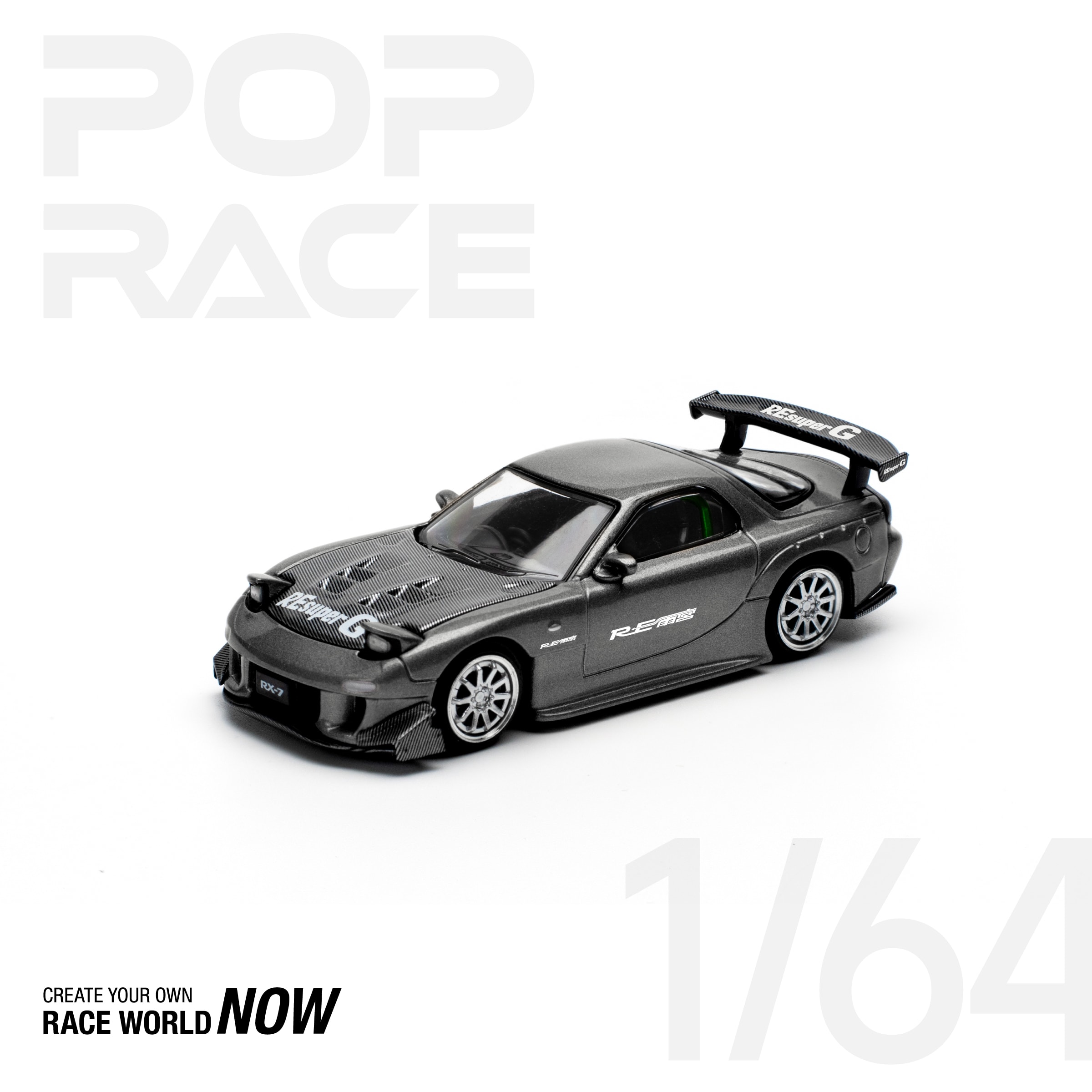 Pop Race Mazda RX7 RE-Amemiya Widebody Gun Metal -PR64-0255