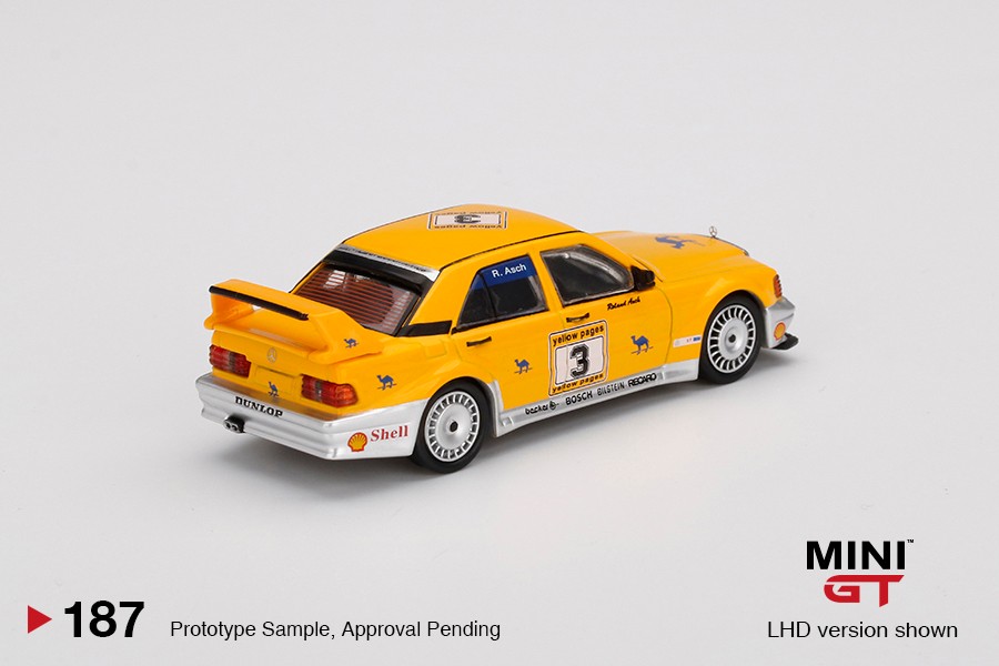 Mini GT Mijo Esclusive USA Exclusive Mercedes-Benz 190E 2.5 - 16 Evolution II #3 "Camel" 1990 Yellow Page 200 Invitational Kyalami -MGT00187-MJ
