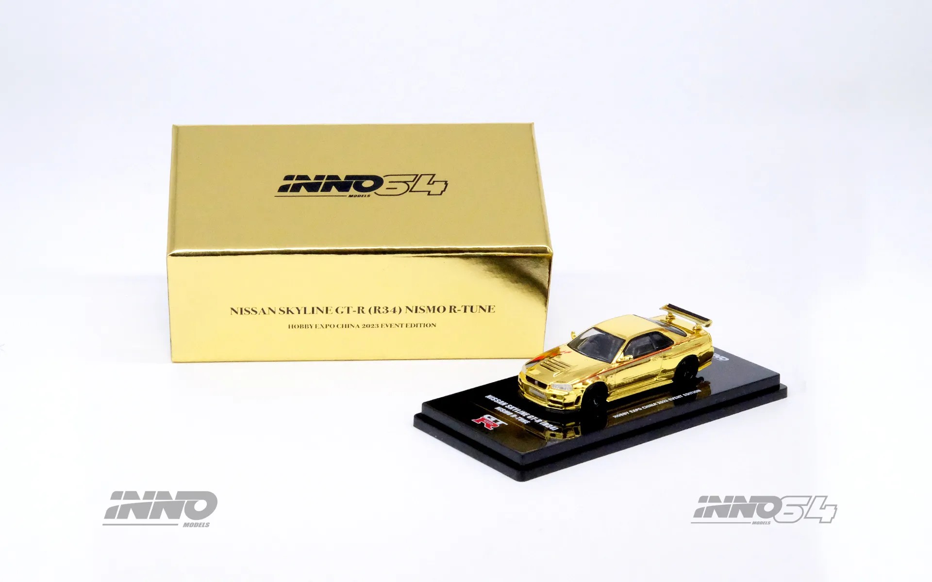 Inno64 Nissan Skyline GT-R R34 Nismo R-Tune Chrome Gold Hobby Expo China 2023 Event Edition
